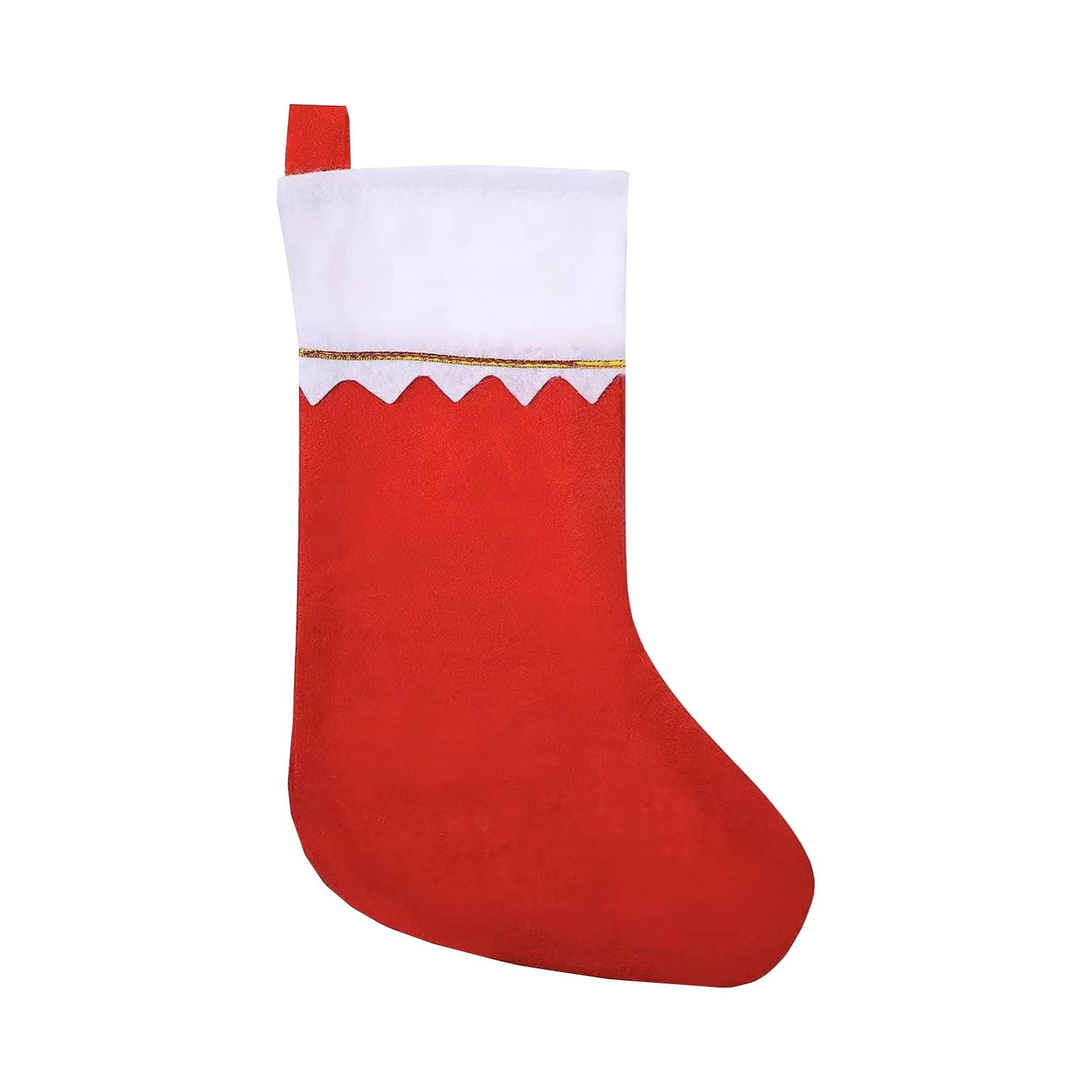 Red Felt Christmas Stocking with White Cuff and Gold Trim