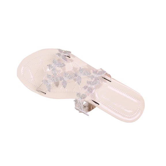 Tao Tao Flat Sandals for Women Dressy Summer Beach Sandals Slip On Comfortable Sandals Cute Ankle Strap Rhinestone Sandals Vacation Casual Wedding Party Shoes White 42