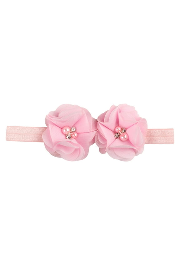 Tao Flower Lace Elastic Headband For Baby Girls Floral Baptism Christening Toddler Hairband Infant Flower Pearl Birthday Party Hair AccessoryPinkFree Size