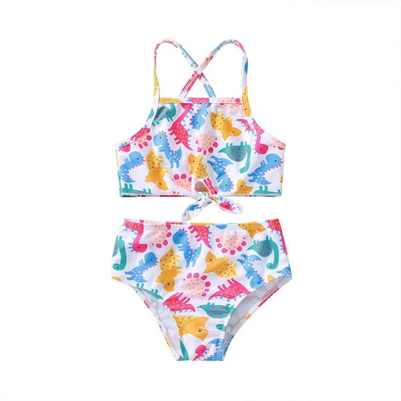 Tao Girls 2 Piece Swimsuit Summer Toddler Girls Bowknot Cartoon Dinosaur Prints Two Piece Swimwear SwimsuitWhite5Years
