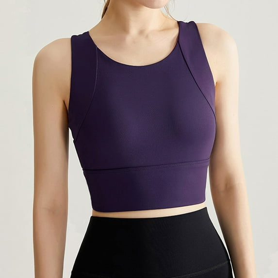Tao High Neck Sports Bra for Women Longline Medium Impact Workout Crop Tank Tops Wirefree Padded Yoga Bra Gym PurpleL
