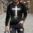 thumbnail image 1 of Tao Jesus Shirts for Men 2024 Fall Long Sleeve Pullover Tops Christian Cross Print Slim Fit Tshirt Cotton Crewneck Shirts Gray2XL, 1 of 1