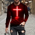 thumbnail image 1 of Tao Jesus Shirts for Men 2024 Fall Long Sleeve Pullover Tops Christian Cross Print Slim Fit Tshirt Cotton Crewneck Shirts RedXL, 1 of 1