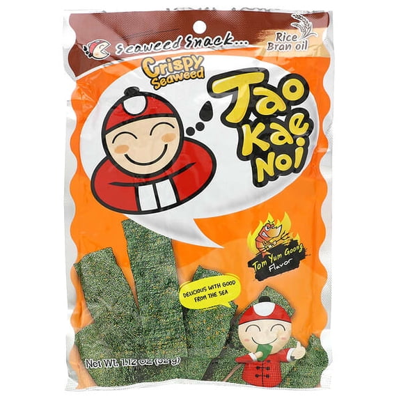 Tao Kae Noi, Crispy Seaweed Snack, Tom Yum Goong, 1.12 oz Pack of 4