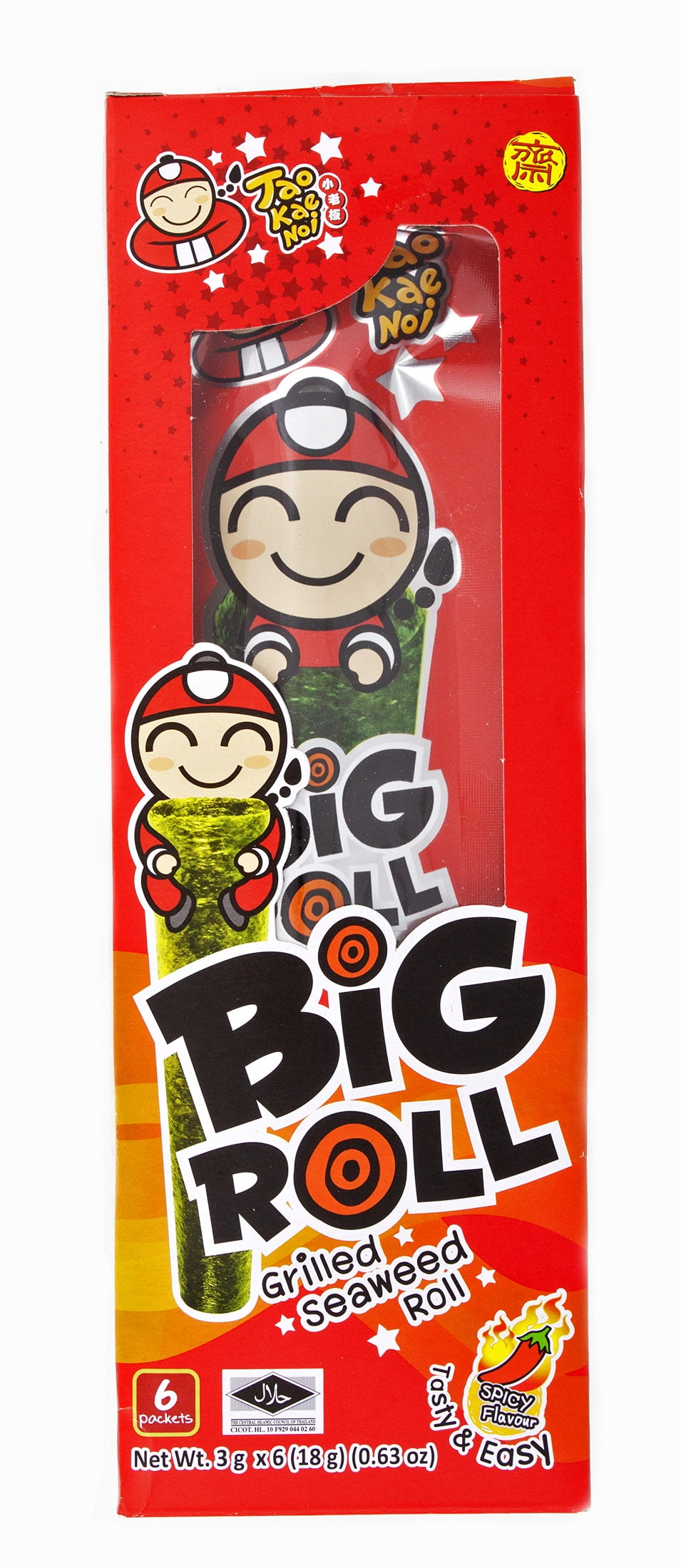 Tao Kae Noi Spicy Grilled Seaweed Roll Snack, 0.63 oz, 6 Count