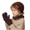 thumbnail image 1 of Tao Kids Boys Girls Hat Scarf And Gloves Set Winter Warm Thicken Knitted Fleece Lined Skull Scarf SetCoffeeFree Size, 1 of 1