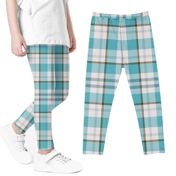 Tao Kids Boys Girls Plaid Leggings Elastic Waisted Pants Yoga Pants Tights Pants Stretch Dance Pants Mosquito Resistant PantsBlue4 Years