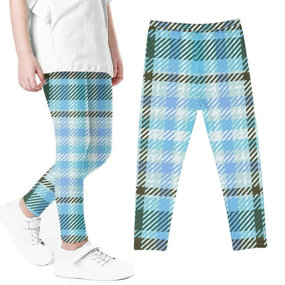 Tao Kids Boys Girls Plaid Leggings Elastic Waisted Pants Yoga Pants Tights Pants Stretch Dance Pants Mosquito Resistant PantsBlue6 Years