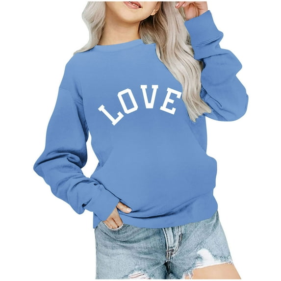 Tao Tao Kids Girls Boys Casual Crewneck Sweatshirt Classical Letter Graphic Prints Blouses Long Sleeve Tops Cute Pullover Loose Fit For Valentines Day Blue 1 Years