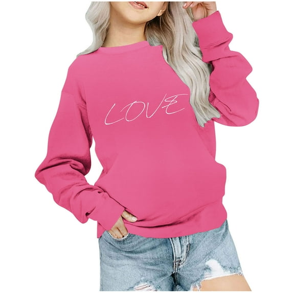 Tao Tao Kids Girls Boys Casual Crewneck Sweatshirt Letter Graphic Prints Blouses Long Sleeve Tops Cute Pullover Loose Fit For Valentines Day Pink 9 Years