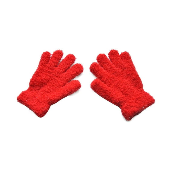 Tao Kids Gloves Full Fingers Knitted Gloves Solid Colored Plush Gloves Warm Mitten Winter Favor For Little Boys And Girls RedFree Size