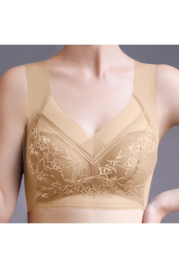 Tao Libiyi Bra, Libiyi Push-Up Lace Bra Wireless Posture Breathable Back Smoothing Comfort Lift Sports Bra for Women BeigeXL