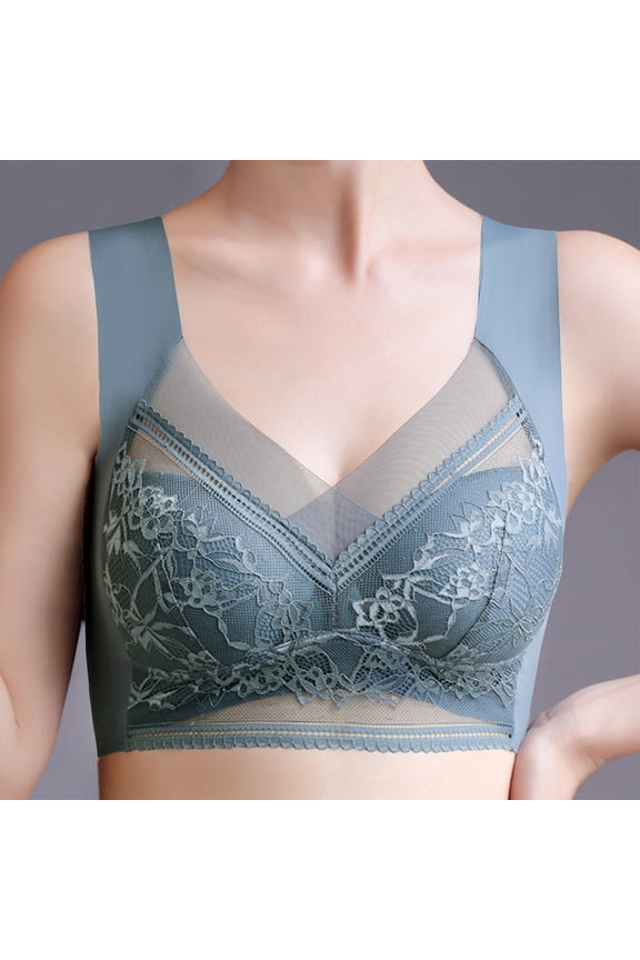 Tao Libiyi Bra, Libiyi Push-Up Lace Bra Wireless Posture Breathable Back Smoothing Comfort Lift Sports Bra for Women Blue3XL