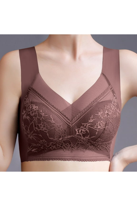 Tao Libiyi Bra, Libiyi Push-Up Lace Bra Wireless Posture Breathable Back Smoothing Comfort Lift Sports Bra for Women BrownXL