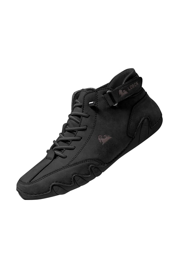 Men's Casual Suede Lace Up Flats Ankle Boots,Handmade High Top High Boots Outdoor Walking Sneakers Slip-On Lightweight Non-Slip Driving Boots Black 36