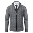 thumbnail image 1 of Tao Men's Full Zip Knitted Cardigan Sweater Stand Collar Slim Fit Casual Long Sleeve Cable Knit Sweater With Pockets GrayXL, 1 of 1