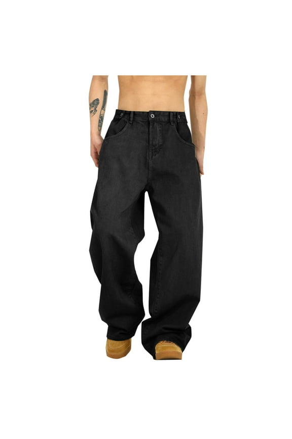 Tao Men's Jeans Baggy Pants Y2K Hip Hop Straight Leg Jeans Casual Solid Jeans Loose Fit Vintage Denim Pants With Pocket BlackL