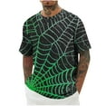 thumbnail image 1 of Tao Mens Halloween Spider Web Shirt Halloween Horror Shirt Short Sleeve Plus Size Crewneck Tops GreenL, 1 of 1