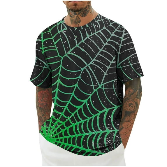 Tao Mens Halloween Spider Web Shirt Halloween Horror Shirt Short Sleeve Plus Size Crewneck Tops GreenL