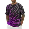 thumbnail image 1 of Tao Mens Halloween Spider Web Shirt Halloween Horror Shirt Short Sleeve Plus Size Crewneck Tops Purple4XL, 1 of 1