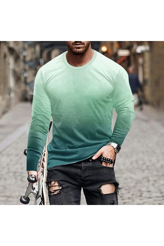 Tao Mens Long Sleeve Shirts Casual Gradient Color Loose Pullover Graphic Tee Shirts Fall Fashion Athletic Sweatshirts GreenS