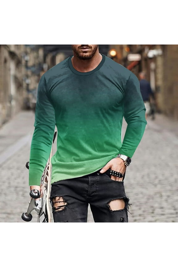 Tao Mens Long Sleeve Shirts Casual Gradient Color Loose Pullover Graphic Tee Shirts Fall Fashion Athletic Sweatshirts Olive Green3XL