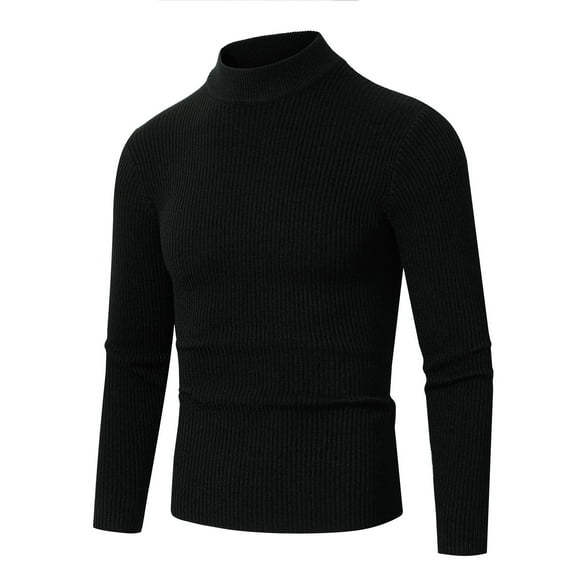 Tao Mens Ribbed Slim Fit Knitted Pullover Casual Turtleneck Sweater Turtle Neck Long Sleeve Sweaters Solid Color Warm Soft Casual Sweaters Black2XL