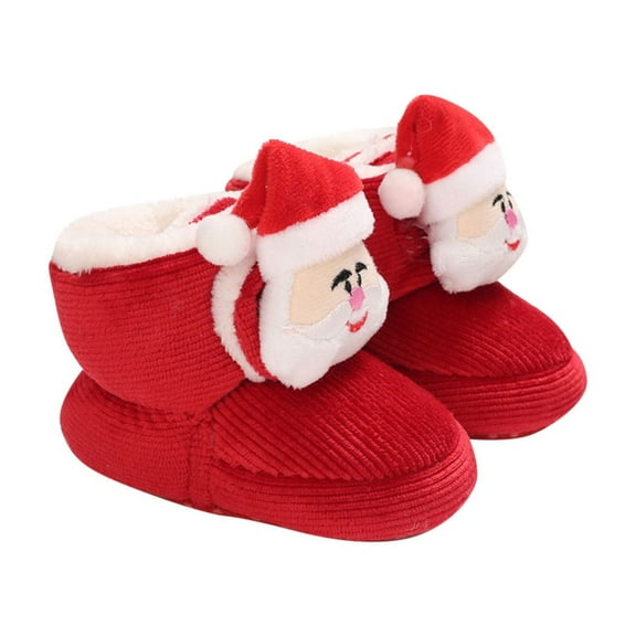 Tao Newborn Baby Boys Girls Christmas Booties Cozy Fleece Booties Stay On Socks Non Skid Soft Sole Infant Toddler Warm Winter House Slipper Crib Shoes Warm Plush ShoesRed13