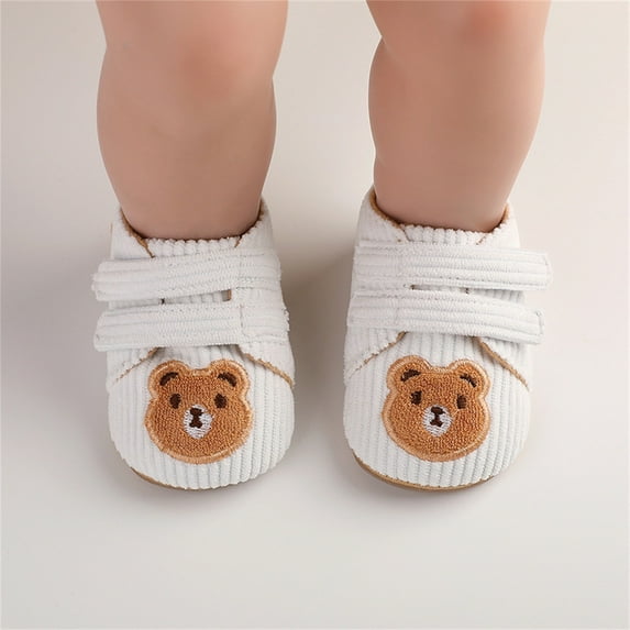 Tao Newborn Baby Boys Girls Cute Bear Booties Cozy Fleece Booties Stay On Socks Non Skid Soft Sole Infant Toddler Warm Winter House Slipper Crib Shoes Warm Plush ShoesWhite13