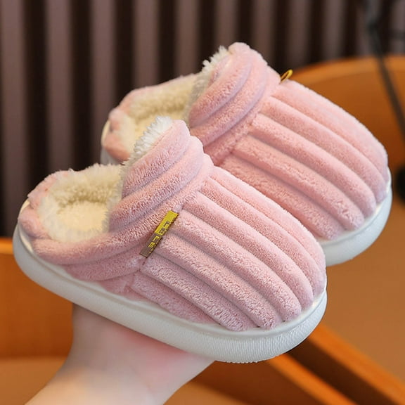 Tao Plush Warm Slippers For Kids Girls Boys Fuzzy Warm House Slippers Solid Color Nonslip House Shoes Indoor Outdoor Slippers Fuzzy Bedroom Shoes Fleece Lined House ShoesPink34