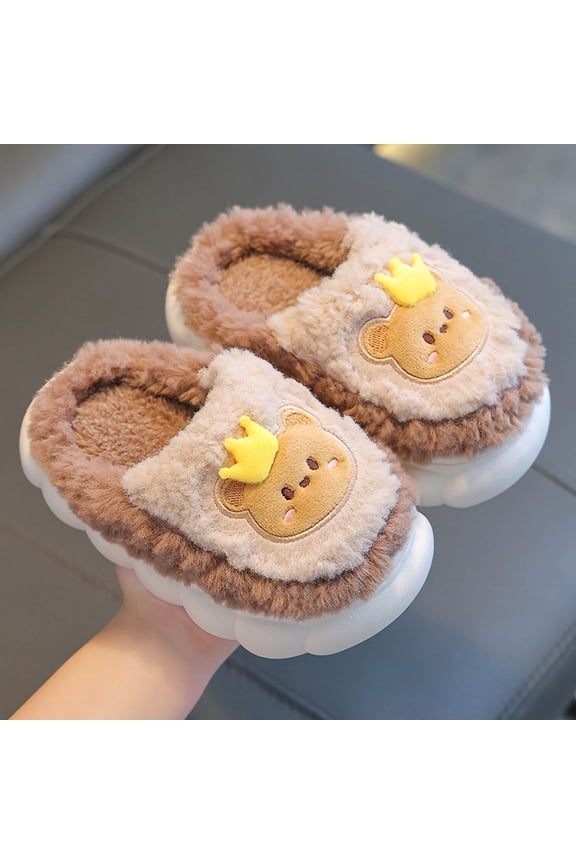 Tao Plush Warm Slippers For Toddler Girls Boys Fuzzy House Slippers Cute Animal Design Shoes Nonslip House Shoes Indoor Outdoor Slippers Cozy Bedroom Shoes For Fall WinterCoffee26