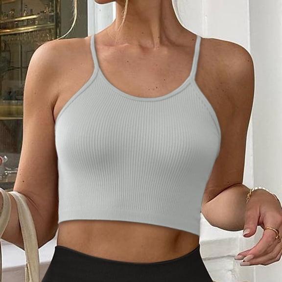 Tao Ribbed Tank Top for Women 2024, Seamless Racerback Workout Tops, Sports Camisole Tops, Crop Tops for Yoga Sports GrayM
