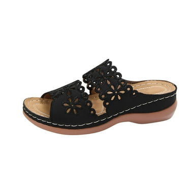 Tao Tao Sandals for Women Wedge Shoes Slip On Wide Width Sandals for Women Orthopedic Sandals for Women Arch Support Slides Sandals Comfortable Lightweig Black 37