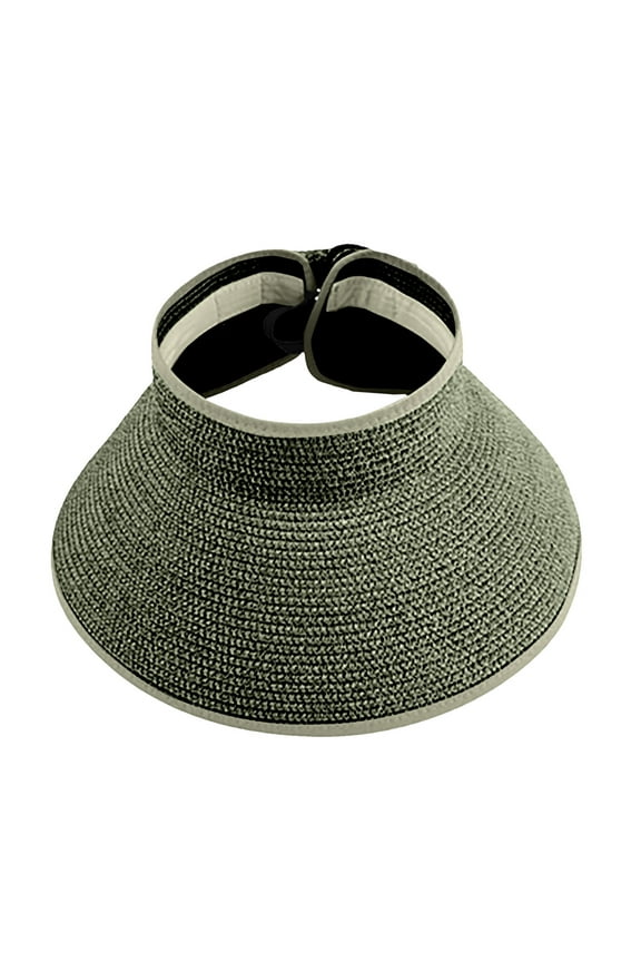 Tao Straw Sun Visors For Women, Wide Brim Roll-Up Sun Hat, Topless Summer Beach Hat, Packable Travel Hat - UV Protection Olive Green