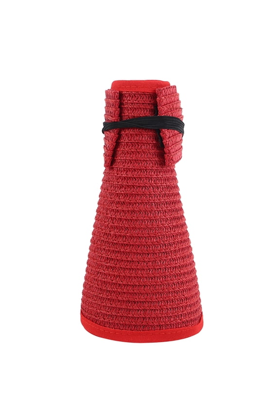 Tao Straw Sun Visors For Women, Wide Brim Roll-Up Sun Hat, Topless Summer Beach Hat, Packable Travel Hat - UV Protection Red