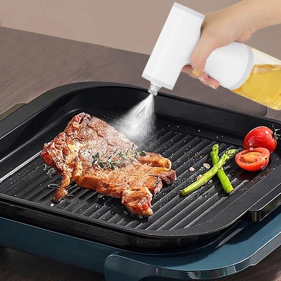 Tao Tao 2-In-1 Electric Oil Sprayer Dispenser Automatic Olive Oil Misting Spray Stream Jet Glass Bottle for Cooking, Salad, Air Frying, Baking, BBQ, Built-In Rechargeable Battery White