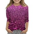 thumbnail image 1 of Tao Tao 3/4 Length Sleeve Girls Boys T Shirts Spring Fall Fashion Crewneck Sparkly Sequin Blouse Glitter Shirts Loose Fit Pullover Top Purple 4 Years, 1 of 4