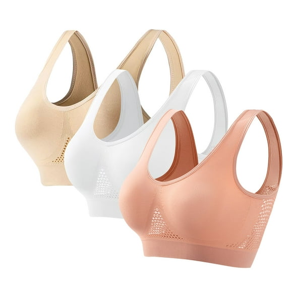 Tao Tao 3 Pack Sports Bras for Women Seamless No Underwire Full Support Yoga Bra Comfy Breathable Mesh Bra Pack with Removable Pad Multicolor XL