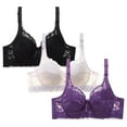 thumbnail image 1 of Tao Tao 3pc Push Up Bras for Women Plus Size Floral Lace Underwire Soft Cup Everyday Bra Black 34B, 1 of 2