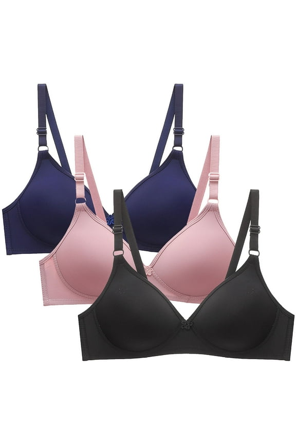 3pcs Bras for Women - One Fab Fit Underwire, Demi T-Shirt, Comfort Devotion Underwire Bra Adjustable Straps Comfy Corset Bra Navy S