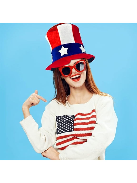 Tao Tao 4th of July Top Hat,Independence Day American Flag Top Hat,Patriotic Red White Blue Sequin Party Hats Uncle Sam Hats Memorial Day USA Party ClothesAccessories Multicolor