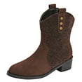 thumbnail image 1 of Tao Tao Ankle Boots Women Retro Western Cowboy Boots Patchwork Half Boots with Heel Half-high Comfortable Slip-On Shoes Half-high Winter Boots Coffee 39, 1 of 8