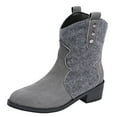 thumbnail image 1 of Tao Tao Ankle Boots Women Retro Western Cowboy Boots Patchwork Half Boots with Heel Half-high Comfortable Slip-On Shoes Half-high Winter Boots Gray 42, 1 of 8