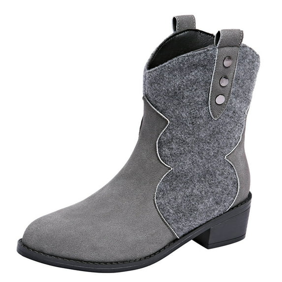 Tao Tao Ankle Boots Women Retro Western Cowboy Boots Patchwork Half Boots with Heel Half-high Comfortable Slip-On Shoes Half-high Winter Boots Gray 42