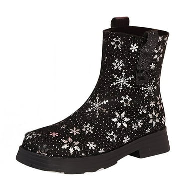 Tao Tao Ankle Boots For Women,Waterproof Snowflake Print Boots Zipper Easy On Boots Classic Motorcycle Boots Comfy Calf Wide Width Winter Walk Shoes Black 36