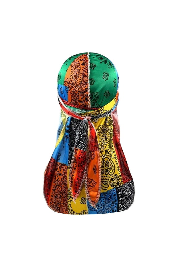 Assorted Paisley Bandana Doo rag Cap Headwraps Men's Women's Silk Durag with Long Tail and Wide Straps for 360 Waves Multicolor Free Size