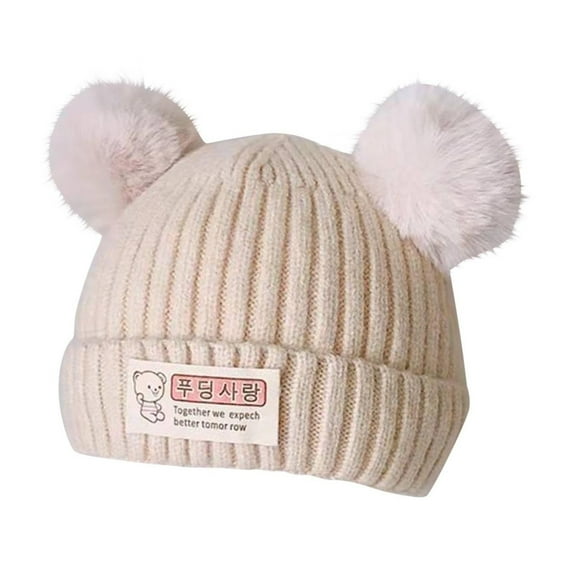 Tao Tao Baby Beanie Hat Toddler Infant Winter Knitted Hat Kids Soft Warm Pom Pom Beanie Cap for Boys Girls Beige Free Size