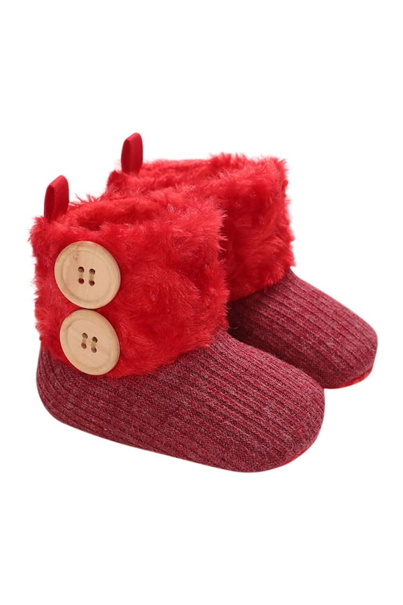 Baby Boy Girl Boots Newborn Shoes Winter Snow Bowknot Anti-Slip Soft Sole Warm Infant Toddler Prewalker Booties Red 9 Months
