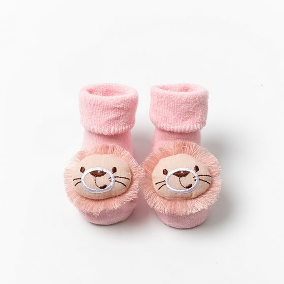 Tao Tao Baby Boys Girls Booties Slippers Cozy Knitting Cotton Booties, Infants Soft Warm Cartoon Animal Socks Newborn Crib Sock Shoes Walking Socks Shoes Pink 0 Years