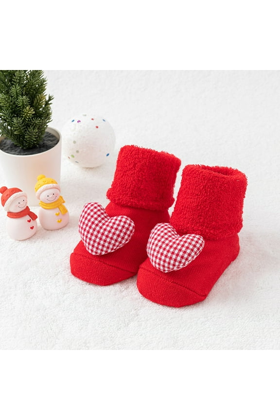 Baby Boys Girls Booties Slippers Cozy Knitting Cotton Booties, Infants Soft Warm Cartoon Heart Socks Newborn Crib Sock Shoes Walking Socks Shoes Red 1 Years